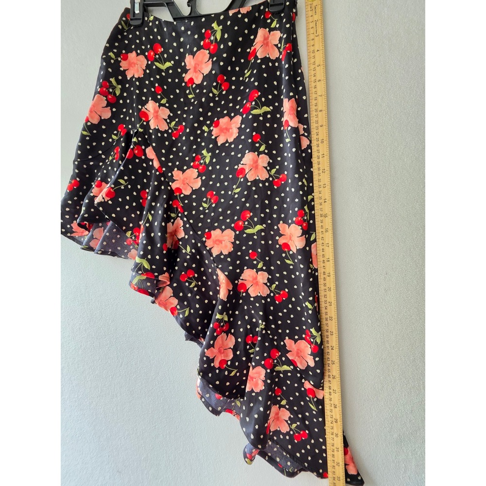 Forever 21 Women Black Cherry Floral Polka Dot Asymmetrical Ruffle Skirt Size M - Picture 3 of 8